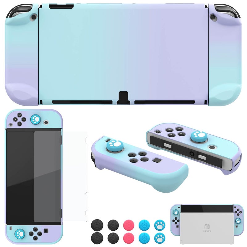 COMCOOL Dockable Case for Nintendo Switch Oled - [9 FT Military Grade Drop Protection] [with Tempered Glass Screen Protector and Thumb Grips] Protective Cover for Nintendo Switch Oled - Purple Blue - Image 1